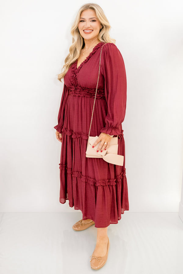 Vivid Palms Dress, Burgundy