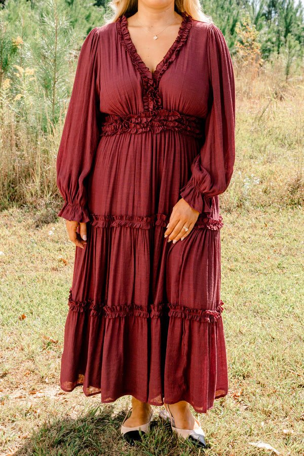 Vivid Palms Dress, Burgundy