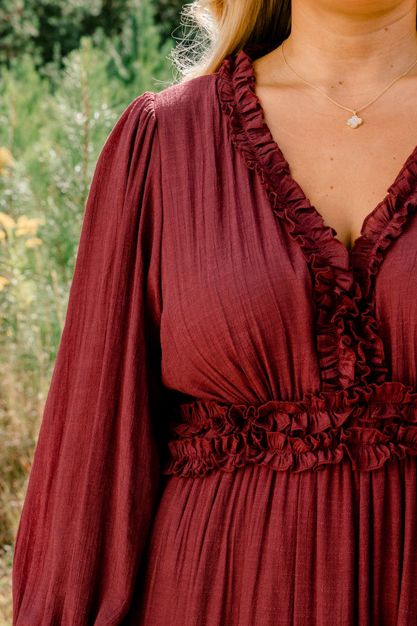Vivid Palms Dress, Burgundy