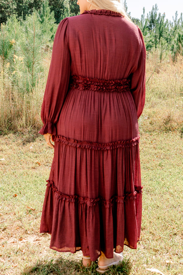 Vivid Palms Dress, Burgundy