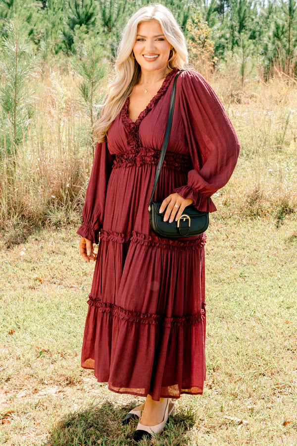 Vivid Palms Dress, Burgundy