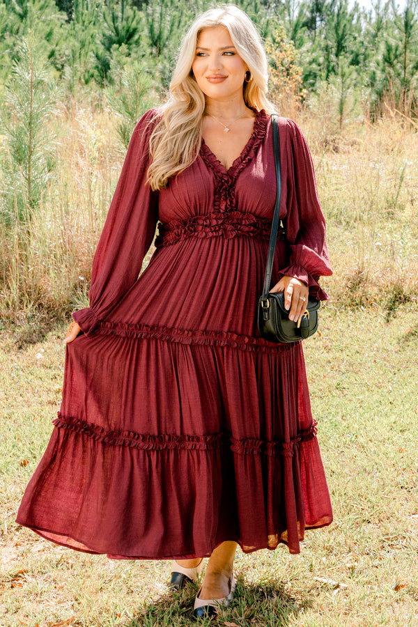 Vivid Palms Dress, Burgundy