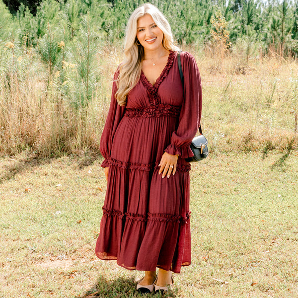 Vivid Palms Dress, Burgundy