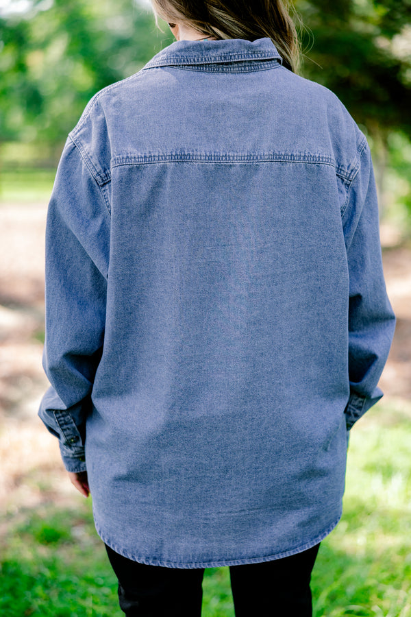 Chic Soul plus size clothing, denim long sleeve button down with 2 front pockets