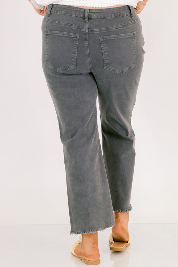 Chic Soul plus size clothing, black straight leg denim jeans with frayed hem