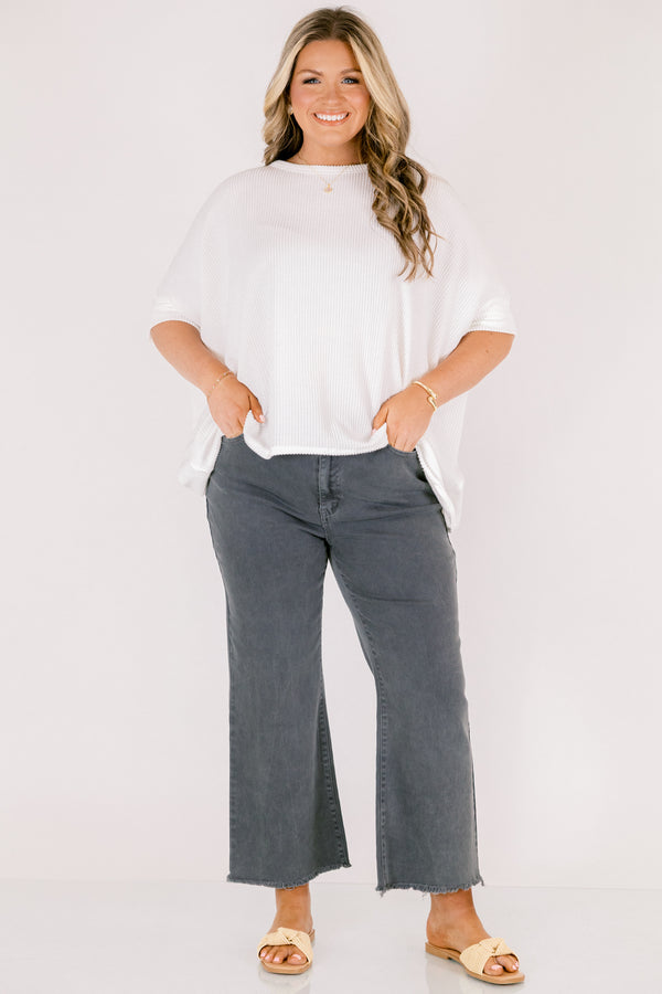 Chic Soul plus size clothing, black straight leg denim jeans with frayed hem