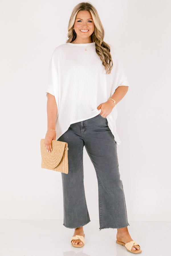 Chic Soul plus size clothing, black straight leg denim jeans with frayed hem