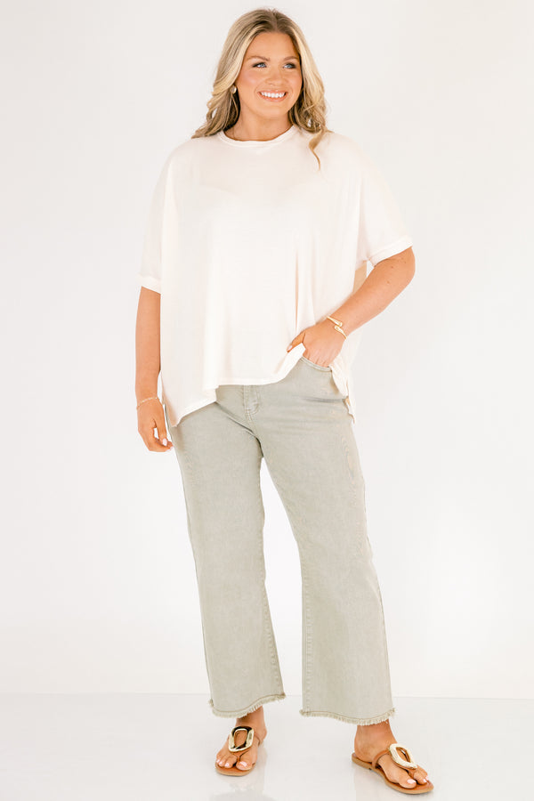 Chic Soul plus size clothing, light green straight cut jeans with distressed hem