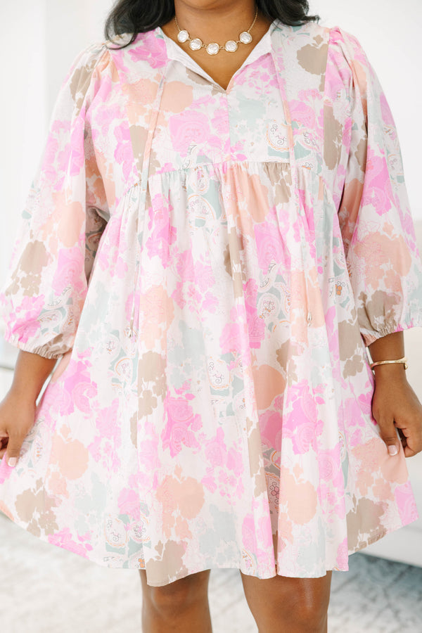 Plus size multi colored long sleeve babydoll dress