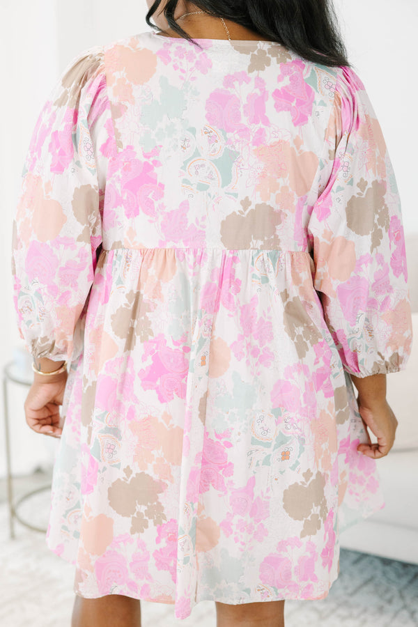Plus size multi colored long sleeve babydoll dress