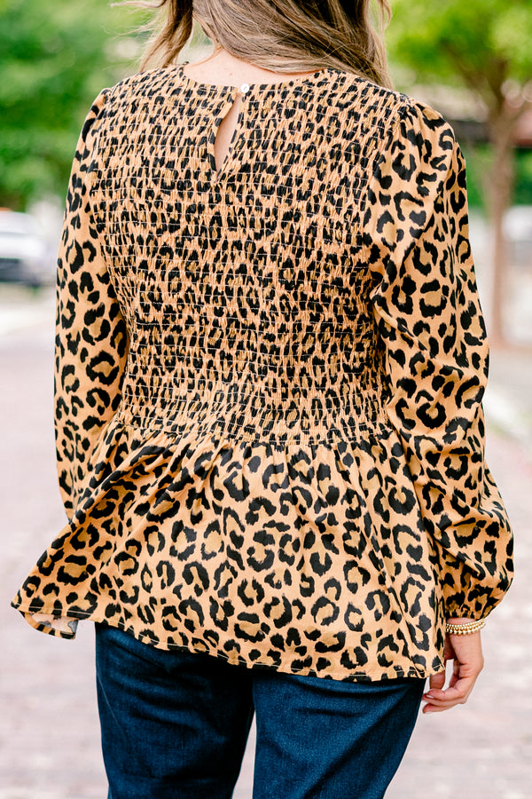 Chic Soul plus size clothing, leopard baby doll top with long bubble sleeves 