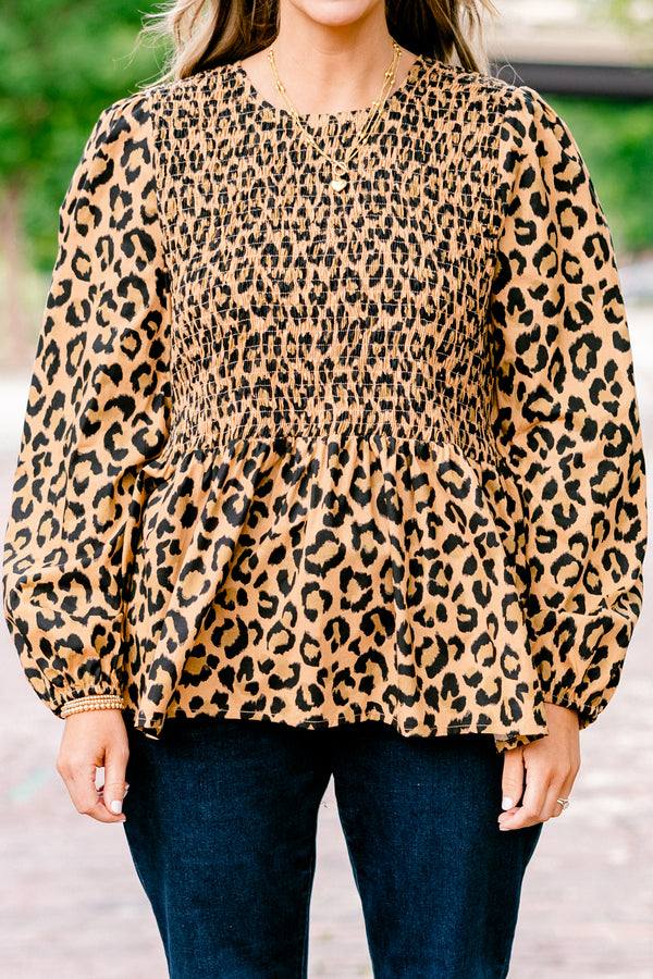 Chic Soul plus size clothing, leopard baby doll top with long bubble sleeves 