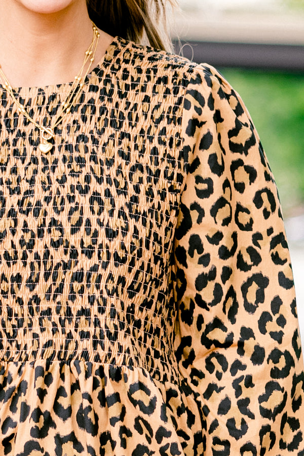 Chic Soul plus size clothing, leopard baby doll top with long bubble sleeves 