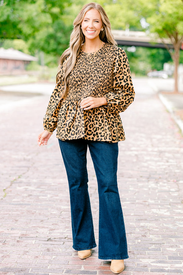 Chic Soul plus size clothing, leopard baby doll top with long bubble sleeves 