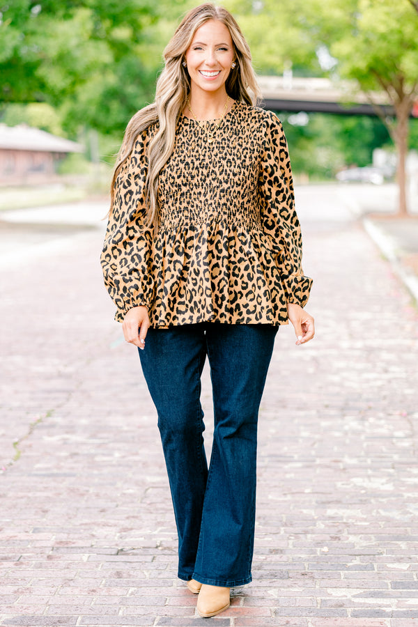 Chic Soul plus size clothing, leopard baby doll top with long bubble sleeves 