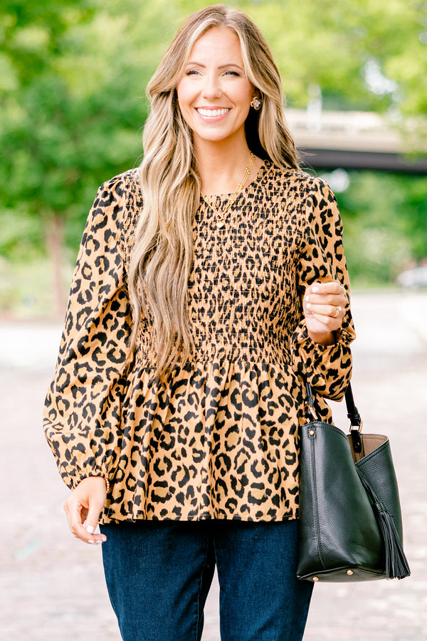 Chic Soul plus size clothing, leopard baby doll top with long bubble sleeves 