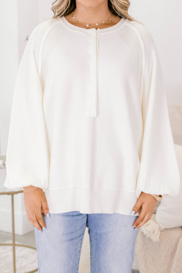 Chic Soul plus size clothing, white long sleeve crew neck sweater