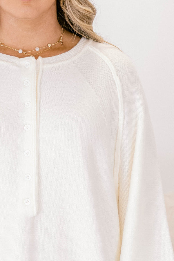 Chic Soul plus size clothing, white long sleeve crew neck sweater