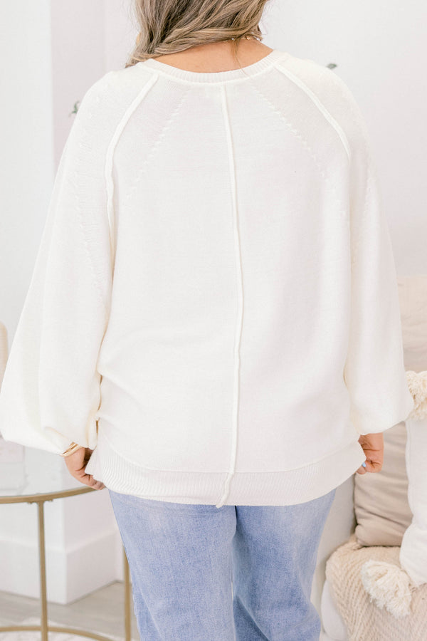 Chic Soul plus size clothing, white long sleeve crew neck sweater