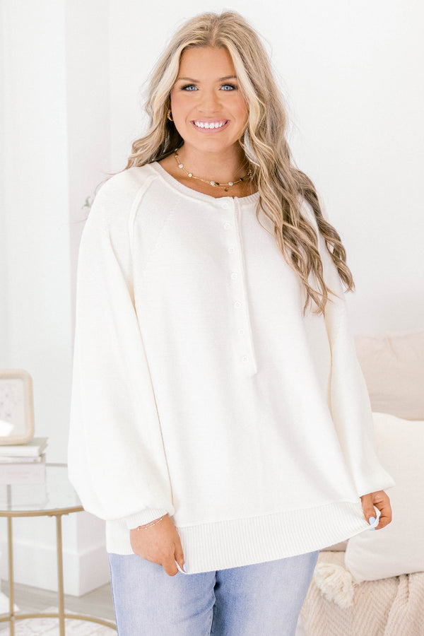 Chic Soul plus size clothing, white long sleeve crew neck sweater