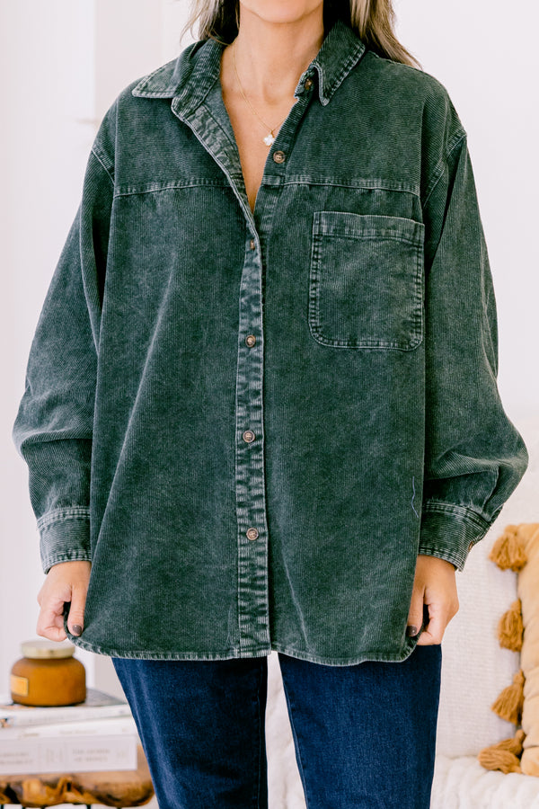 Chic Soul plus size clothing, olive corduroy shacket 