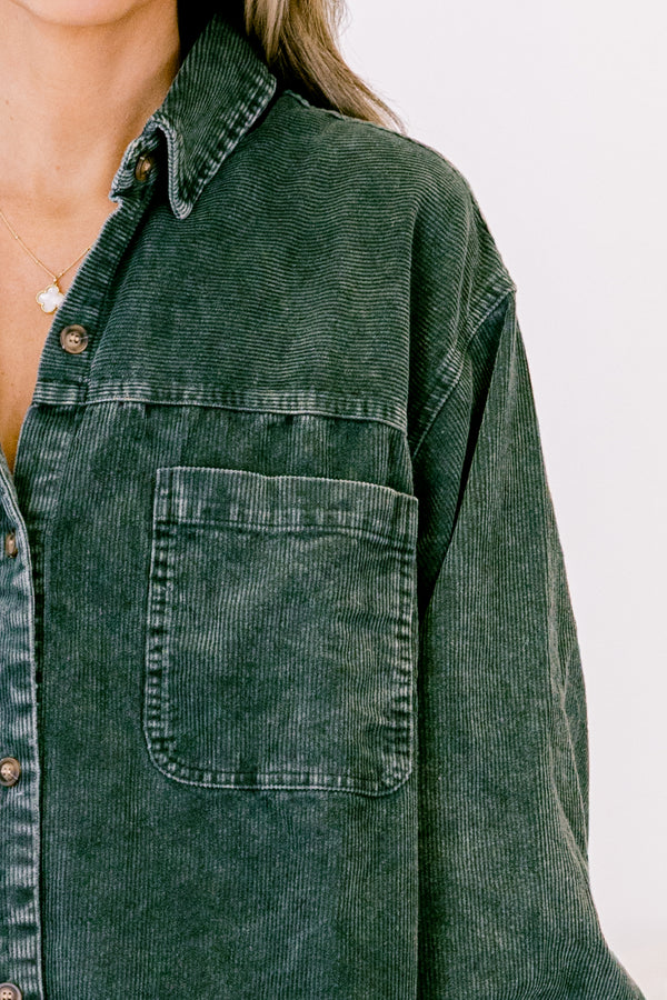 Chic Soul plus size clothing, olive corduroy shacket 
