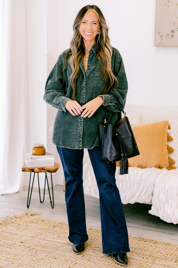 Chic Soul plus size clothing, olive corduroy shacket 
