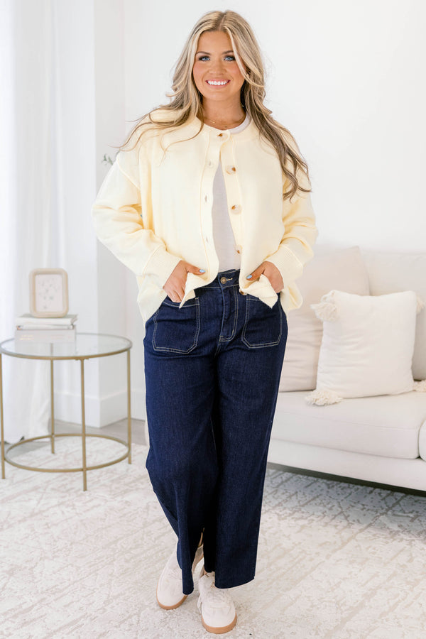 Chic Soul plus size clothing, dark wash straight leg jeans with front sailor pockets and a finished hem