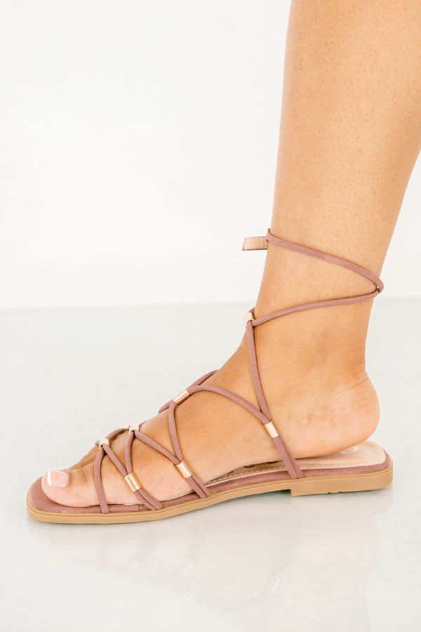 Chic Soul plus size clothing, mauve rope strappy sandals with gold metal detailing