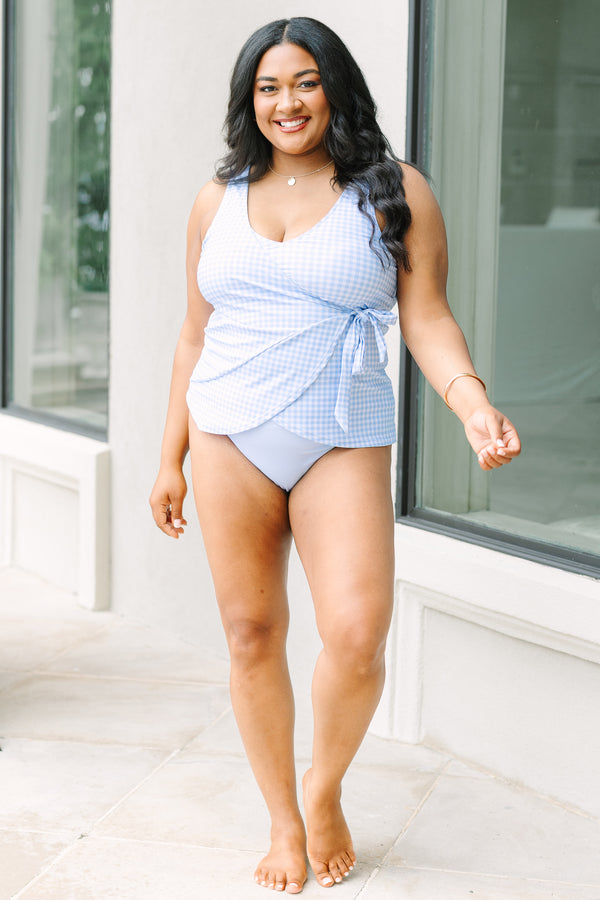 Chic Soul plus size clothing, high waisted light blue bikini bottom with full coverage