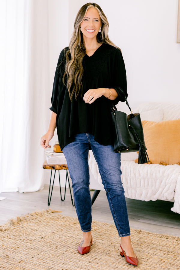 Chic Soul plus size clothing, black long sleeve flowy top