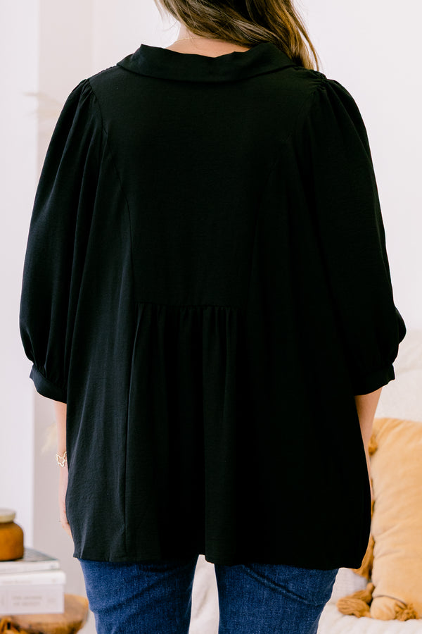 Chic Soul plus size clothing, black long sleeve flowy top