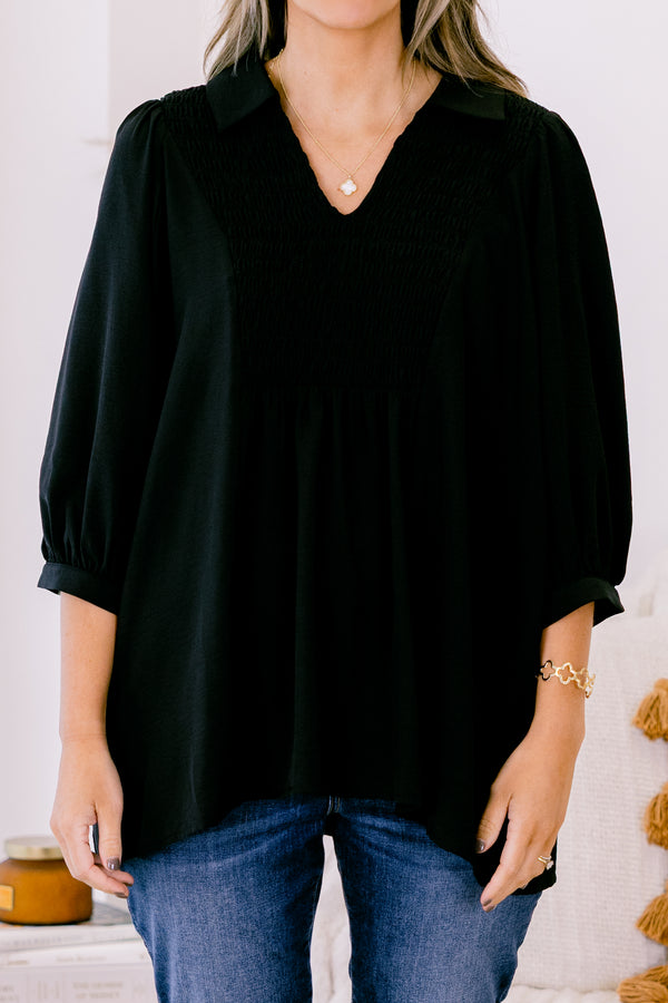 Chic Soul plus size clothing, black long sleeve flowy top
