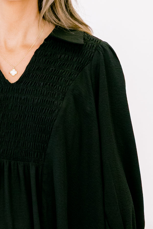 Chic Soul plus size clothing, black long sleeve flowy top