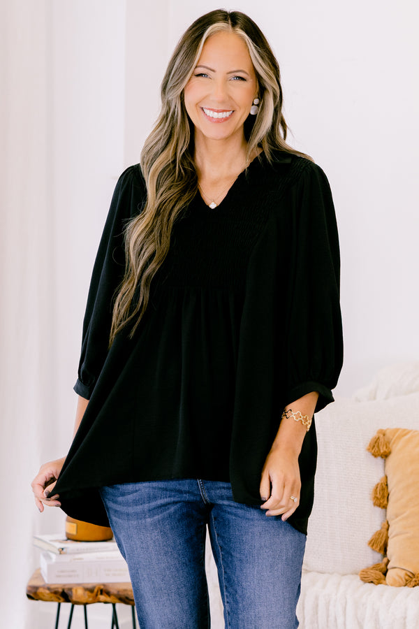 Chic Soul plus size clothing, black long sleeve flowy top