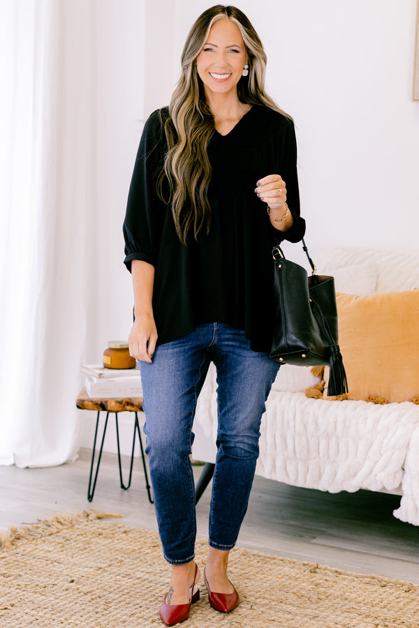 Chic Soul plus size clothing, black long sleeve flowy top