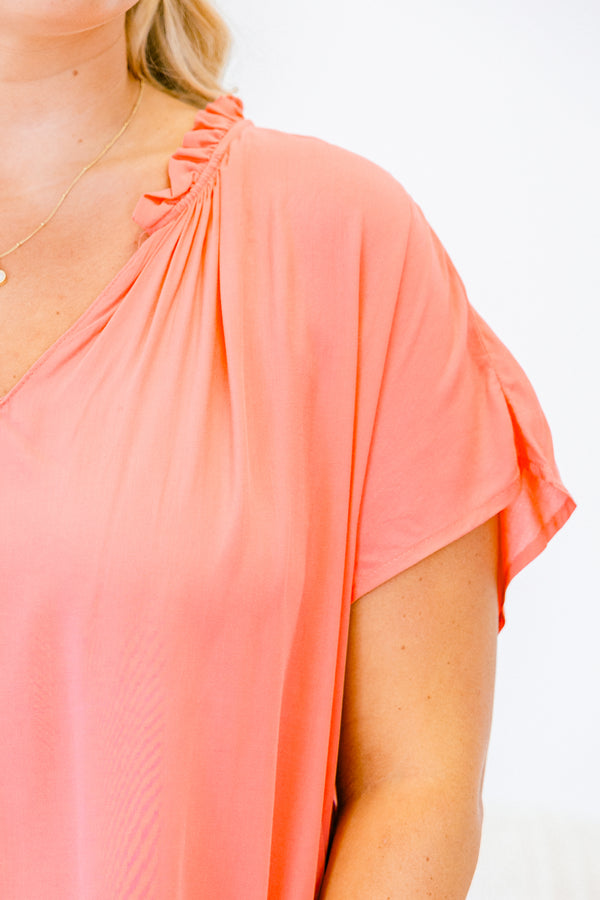 Chic Soul plus size clothing, pink short sleeve plain top with v neckline