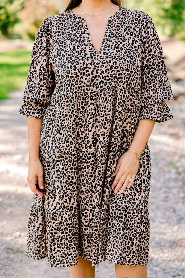 Chic Soul plus size clothing, short sleeve leopard print flowy tiered dress