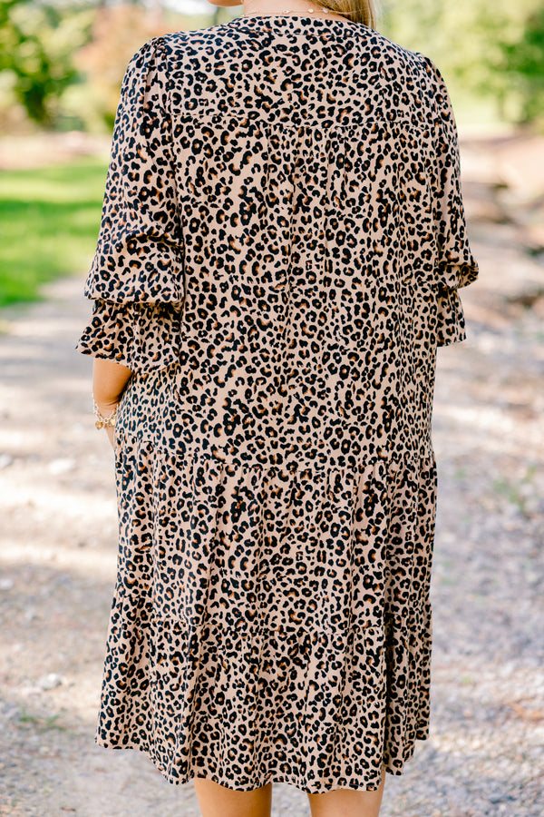 Chic Soul plus size clothing, short sleeve leopard print flowy tiered dress