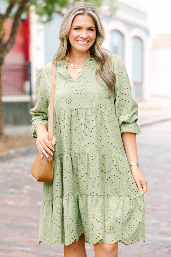 What You Know Dress, Olive Green Embroidery