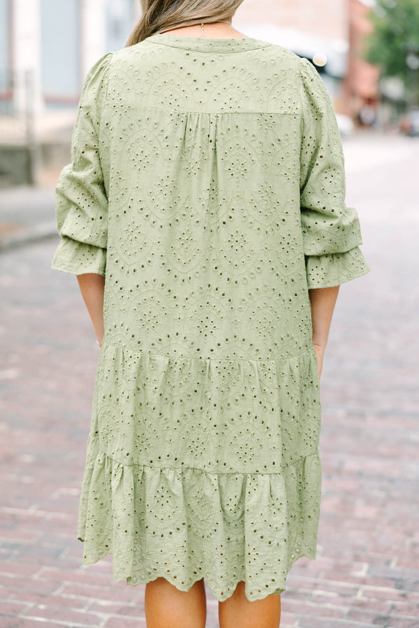 What You Know Dress, Olive Green Embroidery