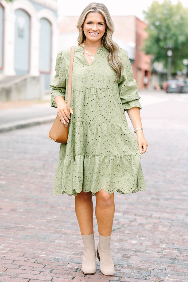 What You Know Dress, Olive Green Embroidery