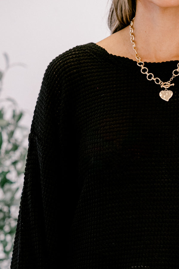 Chic Soul plus size clothing, black knit long sleeve top