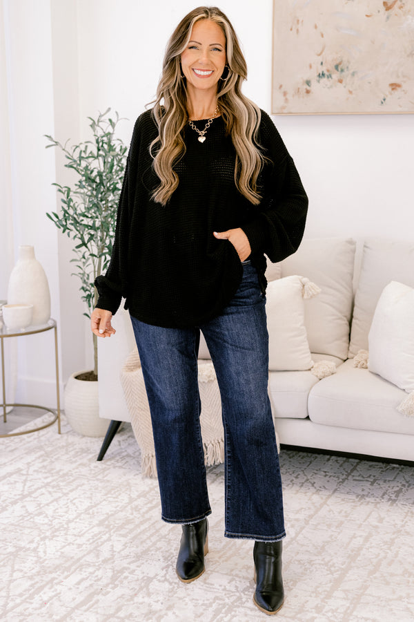 Chic Soul plus size clothing, black knit long sleeve top