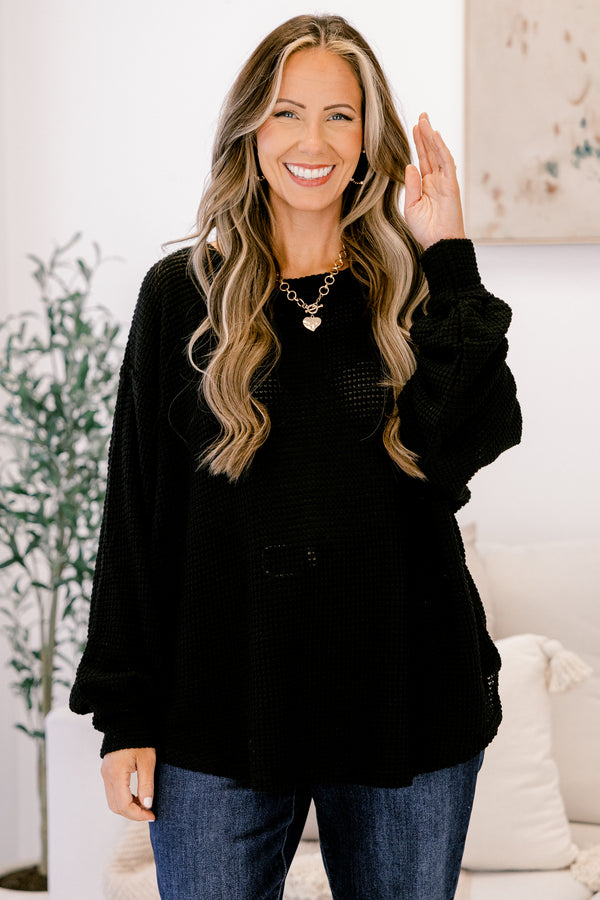 Chic Soul plus size clothing, black knit long sleeve top