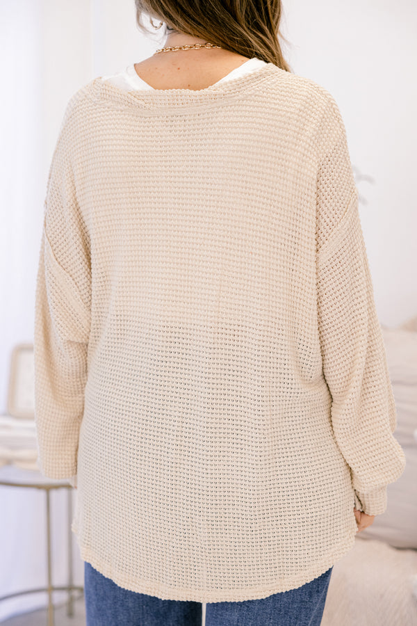 Chic Soul plus size clothing, light tan knit long sleeve top