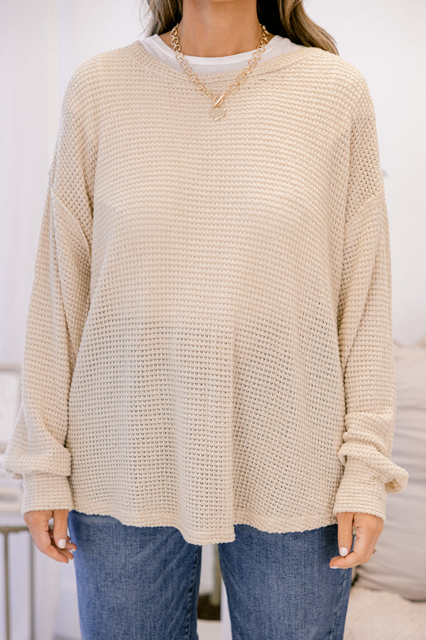 Chic Soul plus size clothing, light tan knit long sleeve top