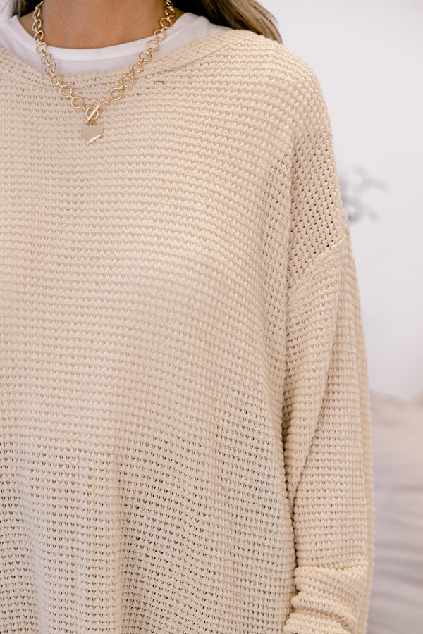 Chic Soul plus size clothing, light tan knit long sleeve top