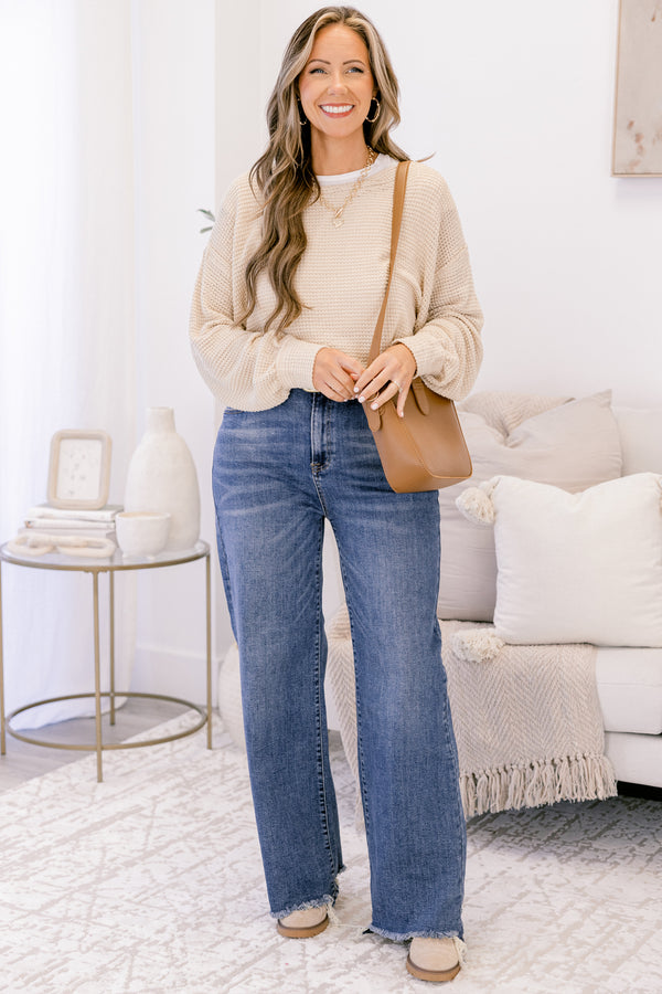 Chic Soul plus size clothing, light tan knit long sleeve top