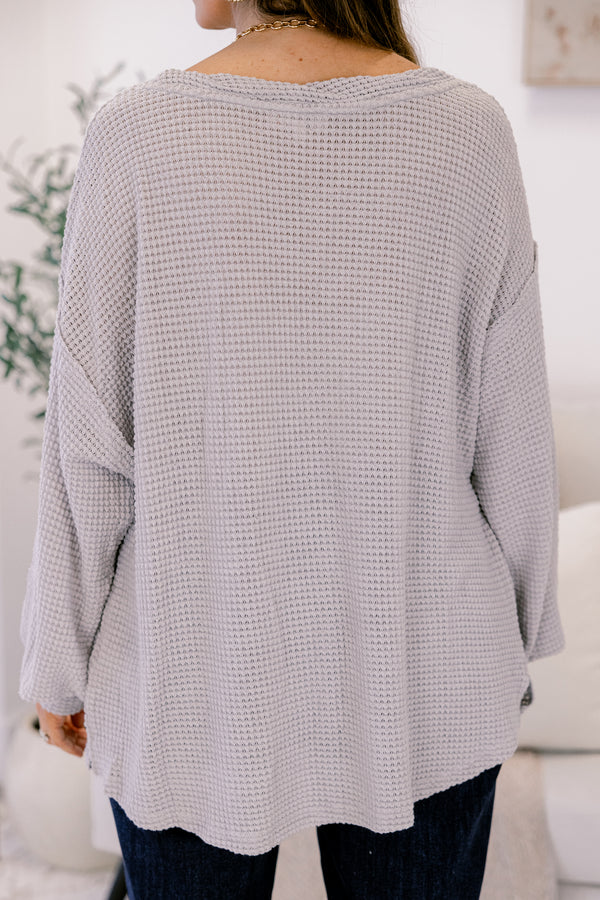 Chic Soul plus size clothing, silver woven long sleeve top with bubble sleeves
